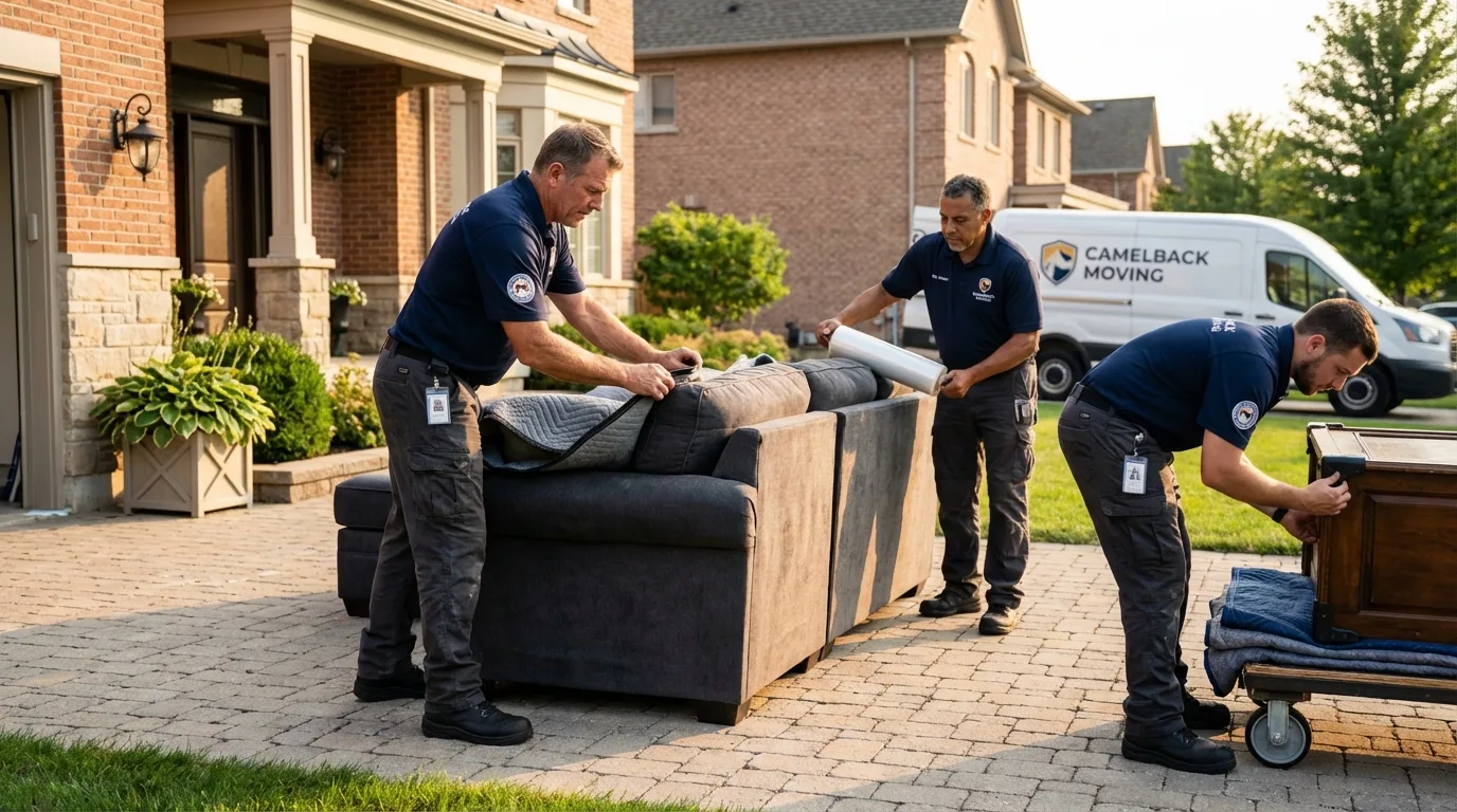 Large estate moving crew wrapping furniture in Encino, CA