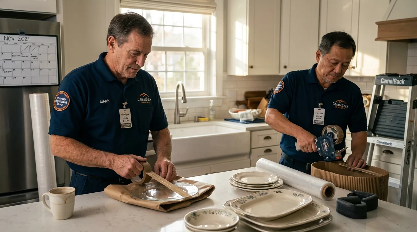 Professional crew packing kitchen dishware in Encino, CA